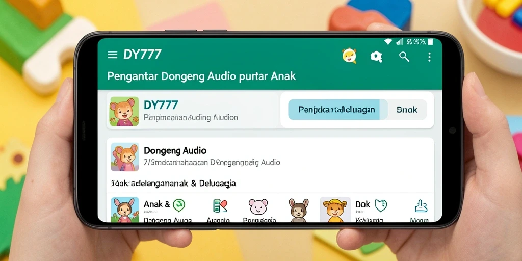 Antarmuka ramah anak aplikasi DY777 saat mendengarkan dongeng.