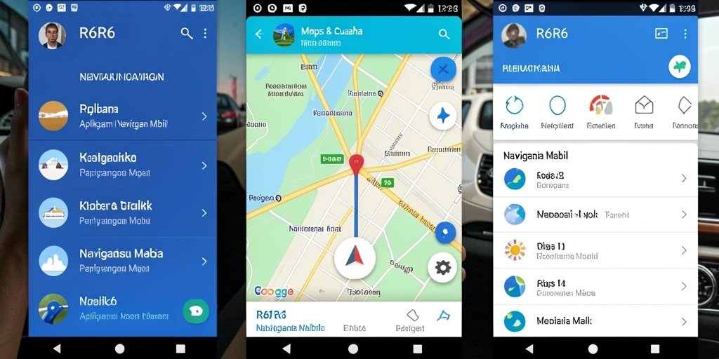 Tampilan antarmuka aplikasi R6R6 untuk Navigasi Mobil yang user-friendly.